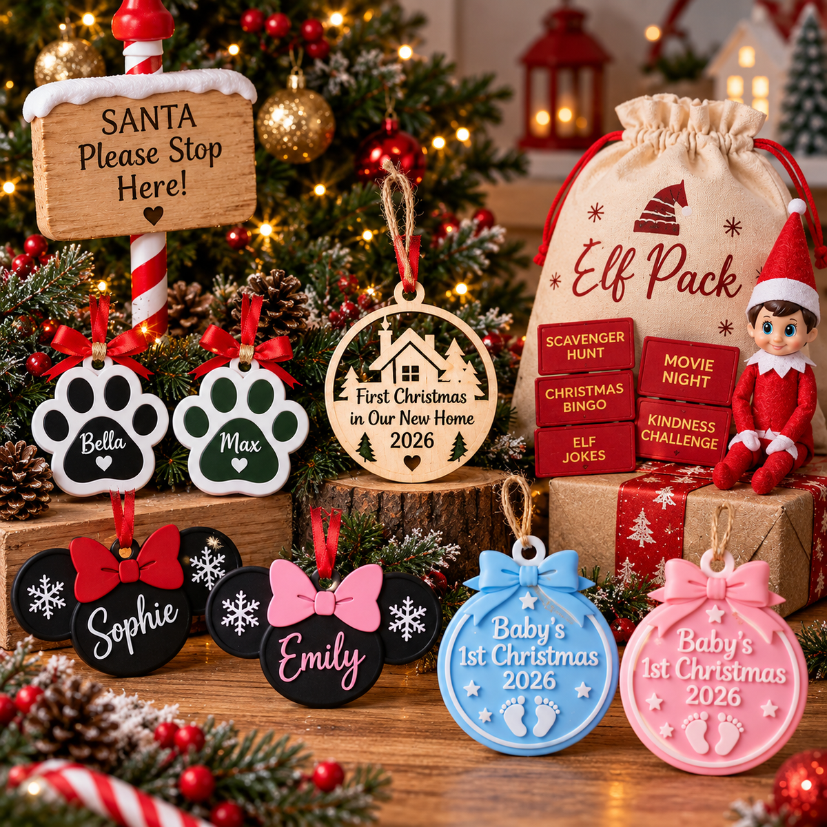 CalCreations Christmas collection featuring personalised decorations and elf gifts