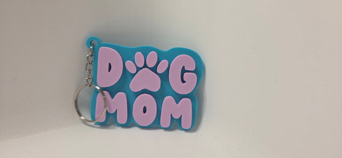 Dog Mom keyring turquoise and pink