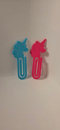 Unicorn paperclip bookmarks in blue and pink