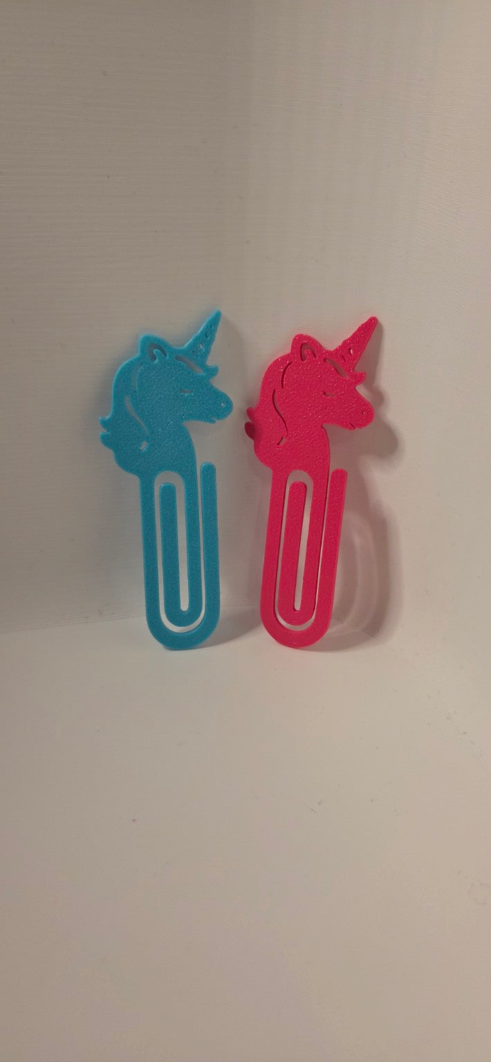 Unicorn paperclip bookmarks in blue and pink