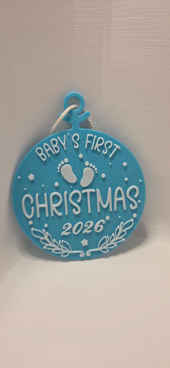 Blue Baby's First Christmas 2026 round decoration