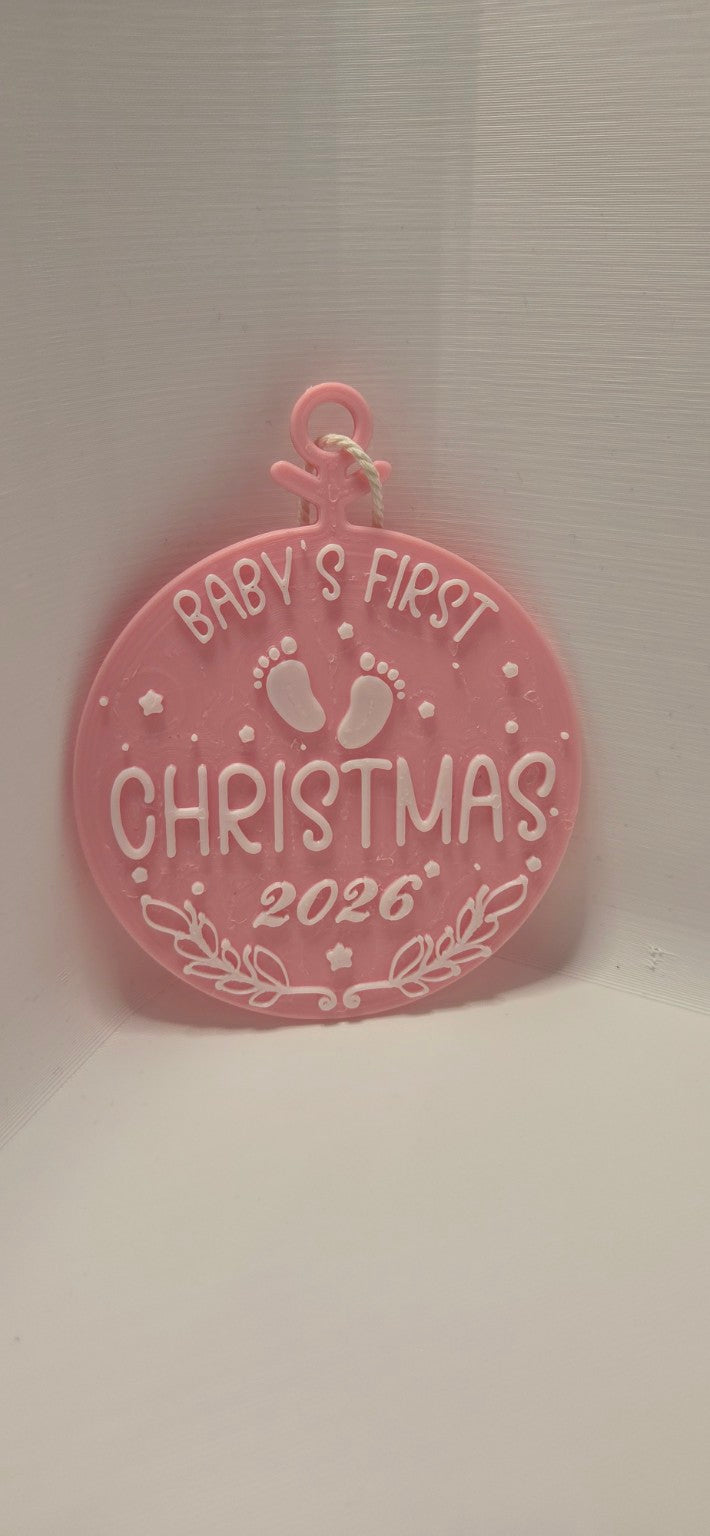 Pink Baby's First Christmas 2026 round decoration