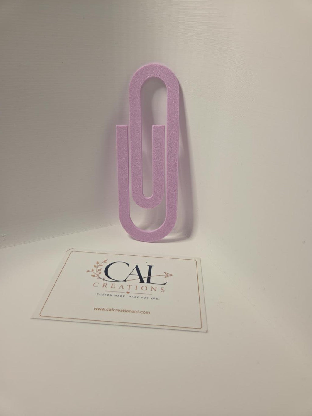 Giant paperclip bookmark in lilac with CalCreations business card