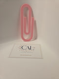 Giant paperclip bookmark in pink with CalCreations business card