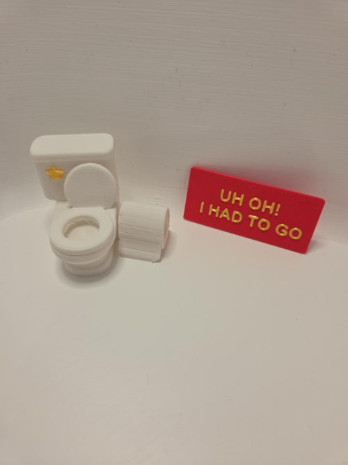 Day 2 elf toilet trouble set with sign, toilet and toilet roll